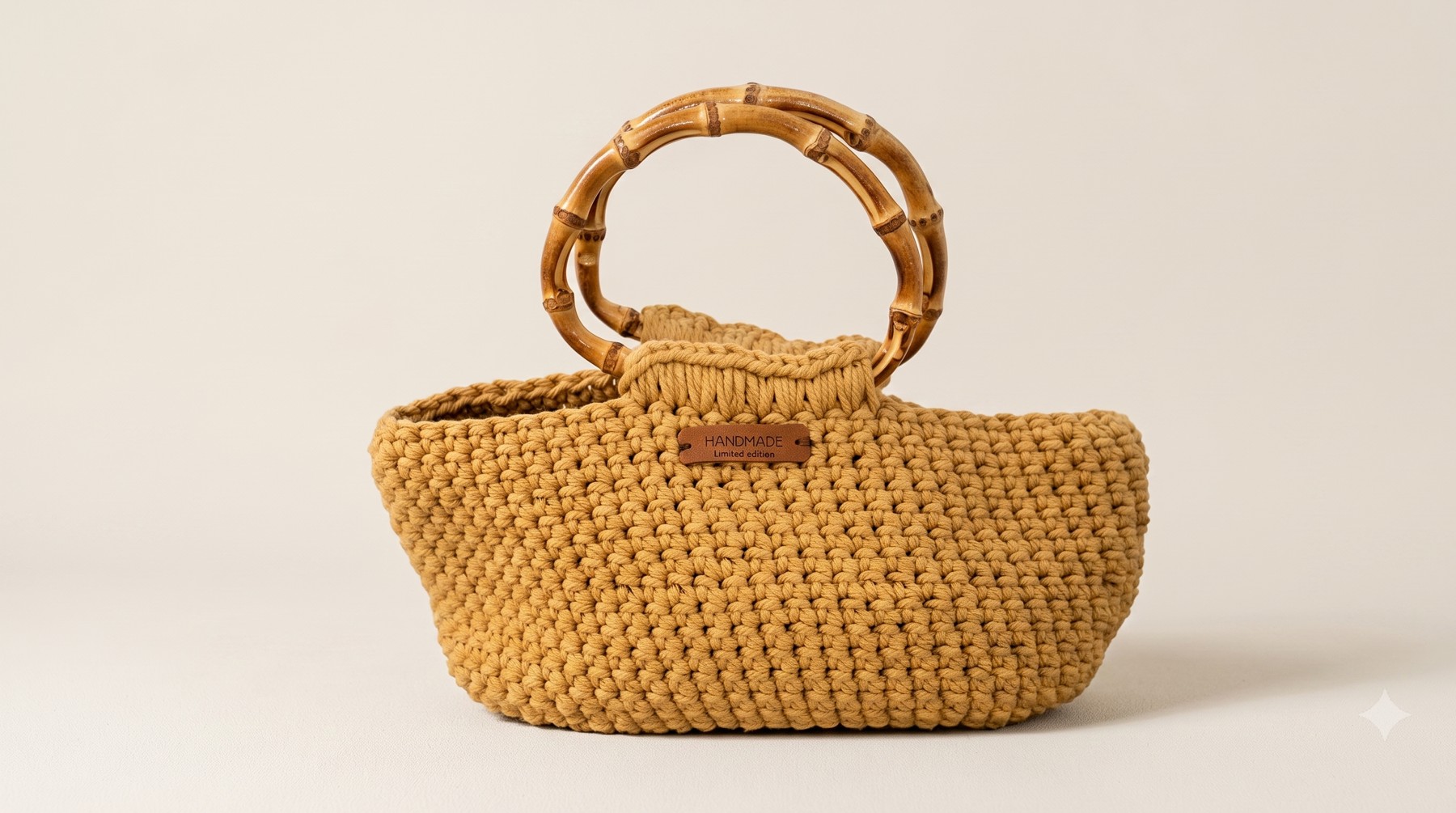 Handmade crochet bag with bamboo handles